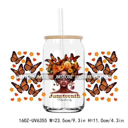 1865 Vibes Juneteenth Sunflower 16OZ UV DTF Cup Wrap Transfer Stickers Custom Label Durable Waterproof Logo For Libbey Glass Can