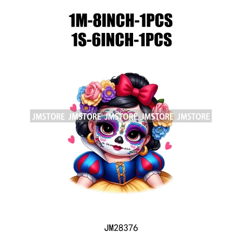 Cute Mexican Day Of The Dead Skeleton Catrina Princess Dolls Iron On DTF Heat Press Transfers Stickers Printing For Clothes