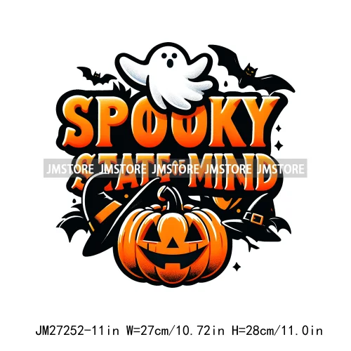 Cute Pumpkin Ghost Boo Creeep It Real Happy Halloween Spooky Witch Vibes Season Design DTF Iron On Transfer Stickers For Hoodies