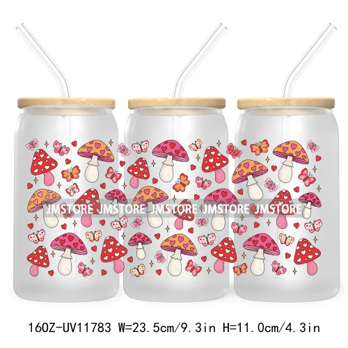 Trendy Girly Coquette Cherry Bow Valentines Gift Bears UV DTF Cup Wrap Transfer Stickers For 16OZ Libbey Glass Can Custom Logo