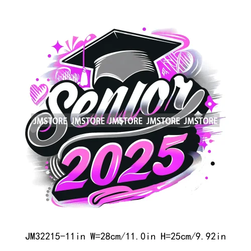 Senior Cap Class of 2025 High School Love Gifts College Grad Iron On DTF Heat Transfer Stickers Ready To Press For Clothing Bags