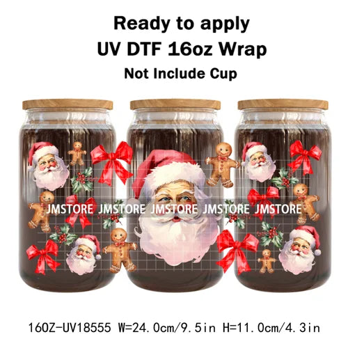 Preppy Christmas Candy Cane Xmas Tree UV DTF Cup Wrap Ready To Apply Transfer Stickers 16OZ Tumbler Wraps For Libbey Glass Can