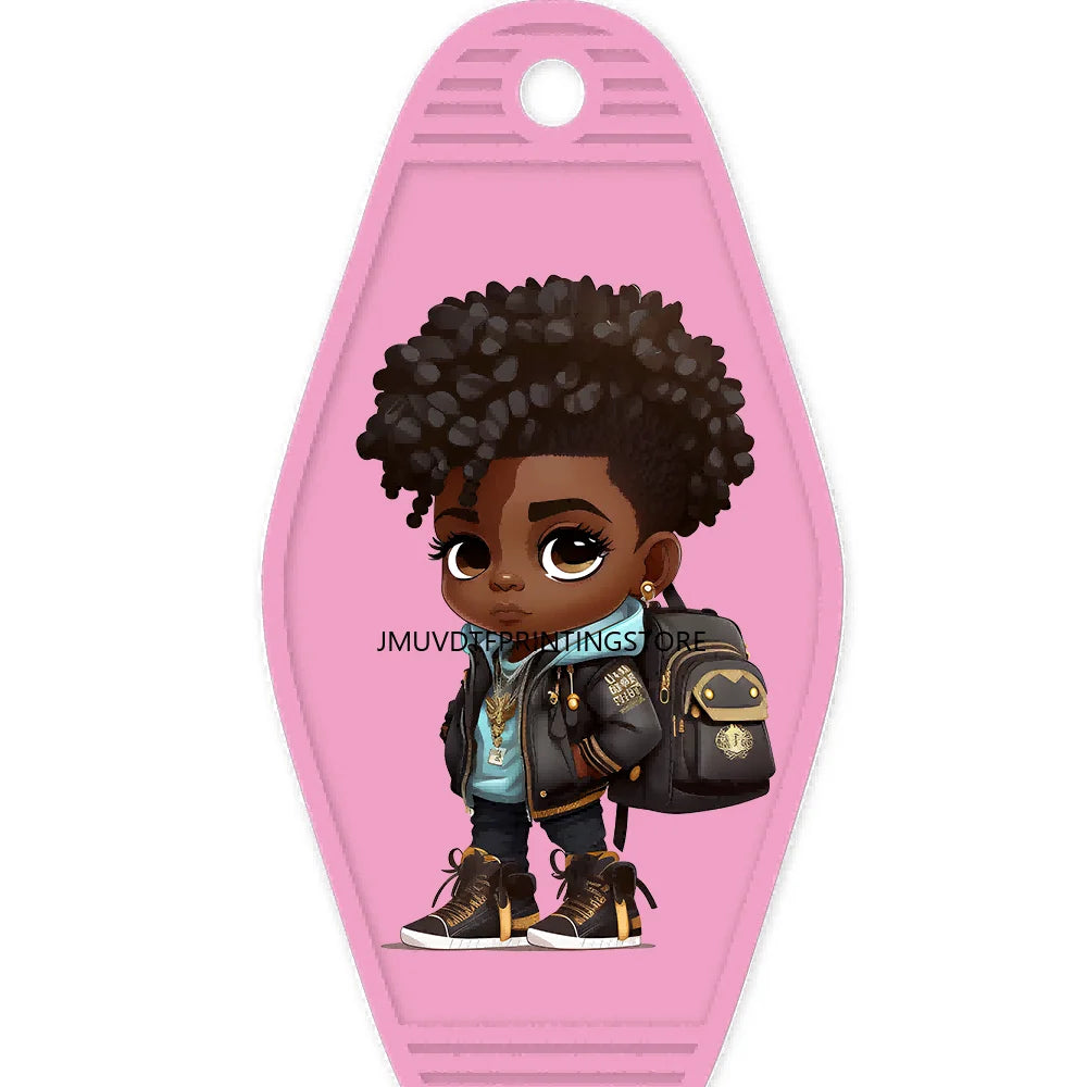 Cool Afro Boy Prince Magic High Quality WaterProof UV DTF Sticker For Motel Hotel Keychain Fashion Black Kids