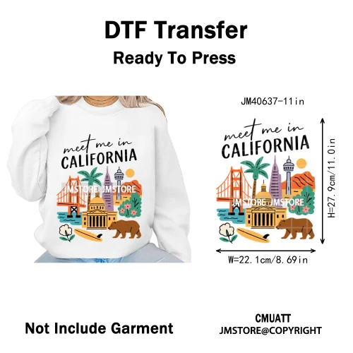 Retro American Citycape Scenery Badge States Lover Designs Iron on DTF Washable Transfers Stickers Ready to Press for Clothing