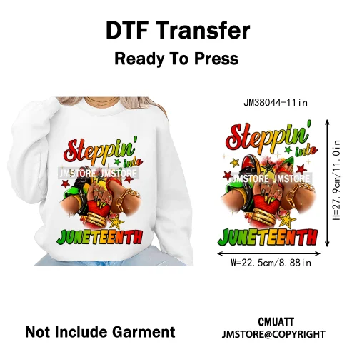 Steppin into Juneteenth Vibes Black History Independence Day Iron on DTF Heat Transfer Stickers Ready to Press for T-shirts Bags