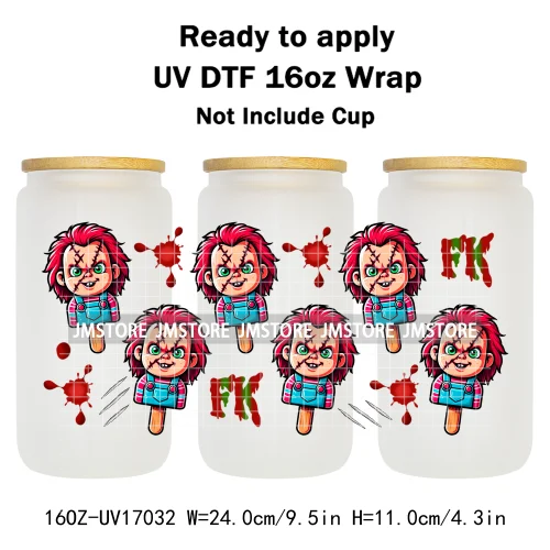 Ice Cream Halloween Killers Horror Characters UV DTF Stickers Ready To Apply Cup Wrap Custom Labels For 16OZ Libbey Can Glass
