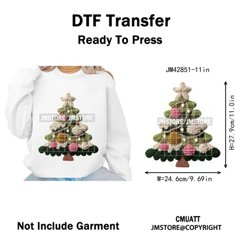 Funny Faux Yarn Crochet Christmas Tree Santa Winter Season Iron on DTF Washable Transfers Stickers Ready to Press for Textiles