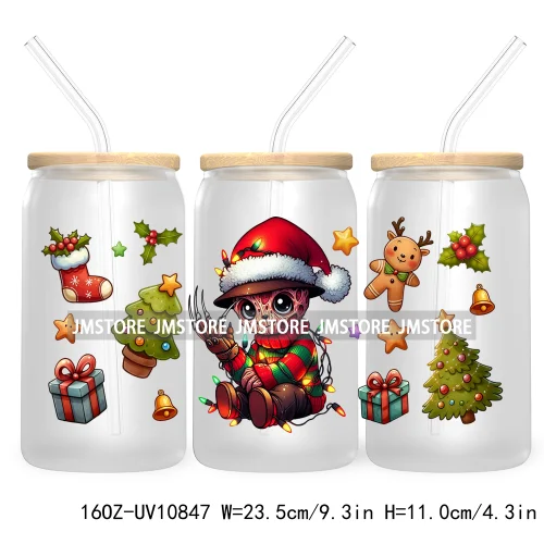 Christmas Movie Killer UV DTF Cup Wrap For Libbey Glass Can Transfer Stickers Waterproof Custom Labels Scary Horror Friends