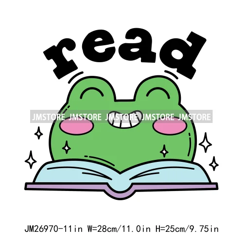 Custom Positive Quotes Spooky Reading Bookish Frog Inspirational Books Coffer Lover DTF Iron On Transfers Stickers For Clothing