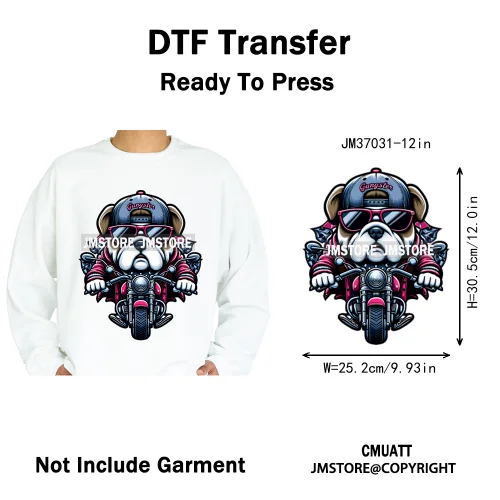 12in Streetwear Vibes Rich Cool Cartoon Bulldog King Designs Washable Iron on DTF Transfers Stickers Ready to Press for Clothes