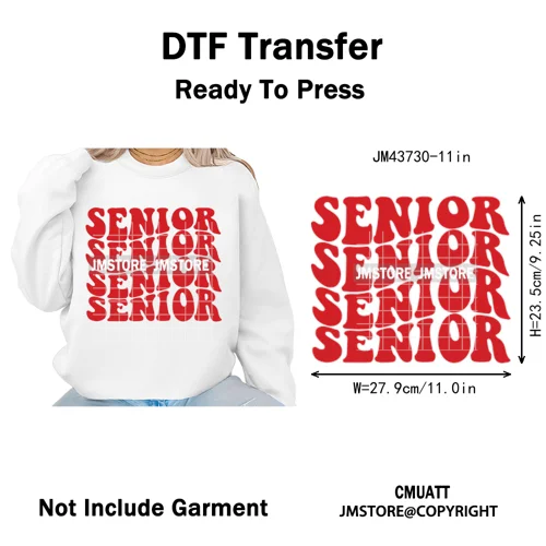 High School Senior Year Class of 2026 My First Last Day Iron on Washable DTF Heat Transfers Stickers Ready to Press for Hoodies