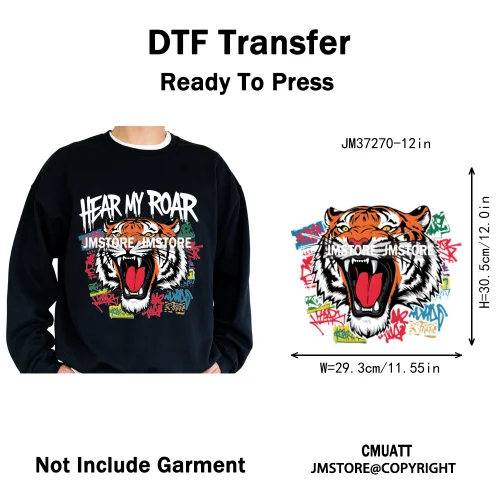 12in Graffiti Streetwear Beasts Cartoon Animals Hip Hop Quotes Iron on DTF Heat Transfers Stickers Ready to Press for Hoodies