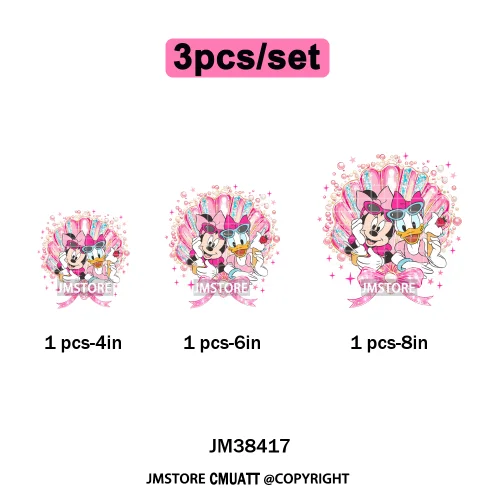 Funny Shells Coquette Bow Summer Salty Vibes Cartoon Printing Designs Iron On DTF Transfer Stickers Ready To Press T-shirts Bags