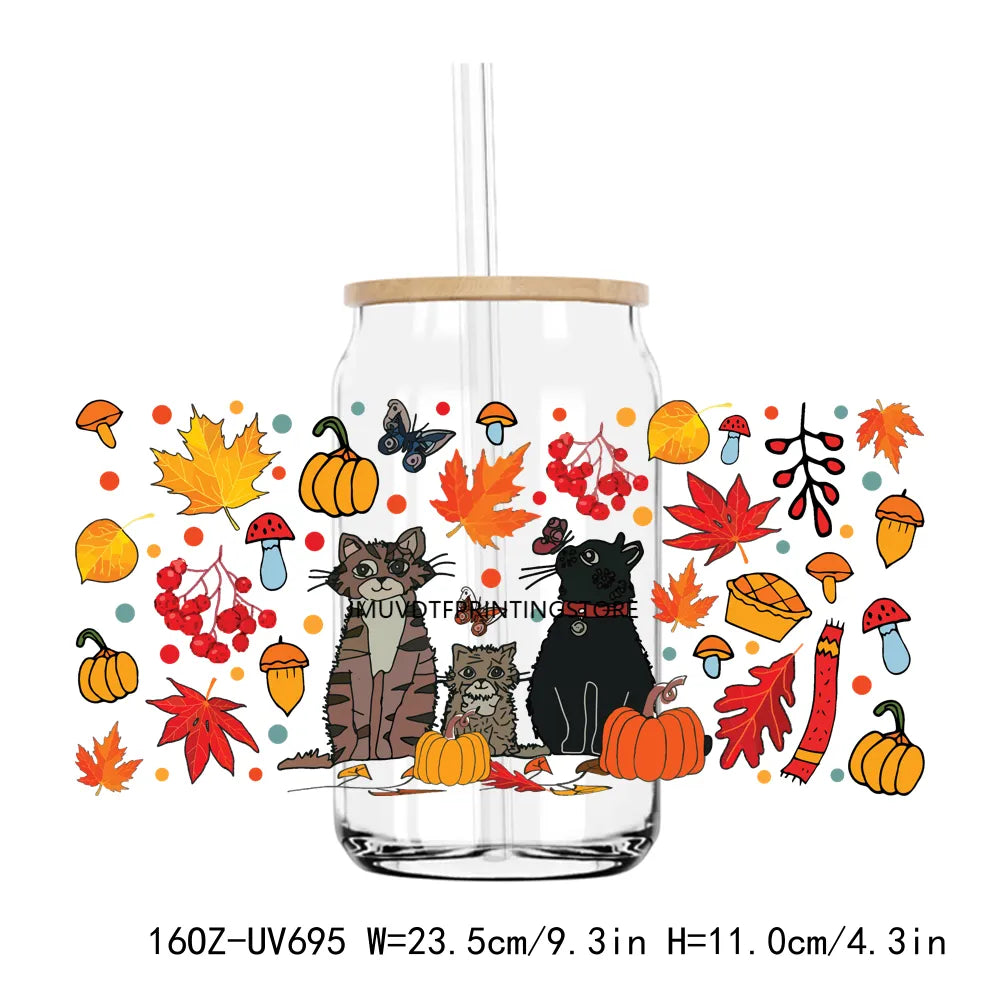 Fall Season Autumn Pumpkin 16OZ UV DTF Cup Wrap Transfers Stickers DIY Durable Waterproof Logo For Libbey Glass Can