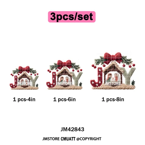 Trendy Faux Yarn Crochet Joy Love Jesus Christian Christmas Iron on DTF Washable Transfers Stickers Ready to Press for Textiles