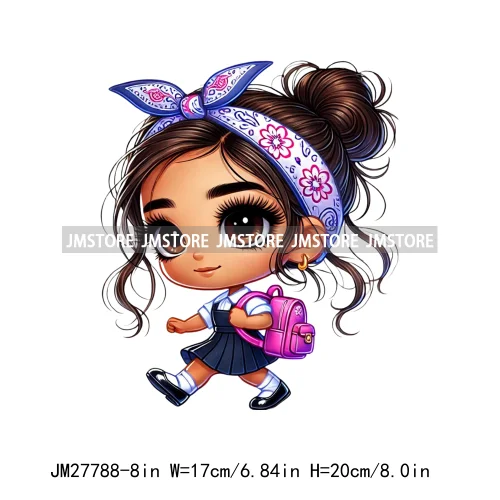 Cute Back To School Latina Baby Princess Chicana Hispanic Girls Designs DTF Iron On Transfer Stickers Ready To Press For Hoodies