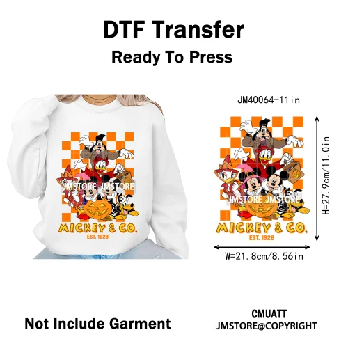 Nightmare on Main Street Pumpkin Spooky Halloween Cartoon Season Iron on DTF Heat Transfers Stickers Ready to Press for Hoodies