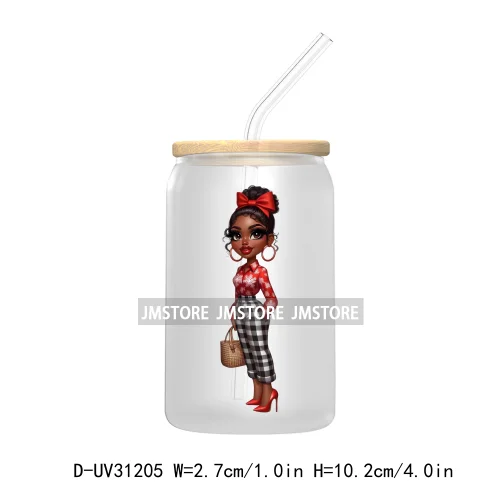 Afro Black Woman Christmas UV Sticker Decals For Libbey Cold Cups Mugs Tumbler Transfer Stickers Waterproof Labels Fashion Girls