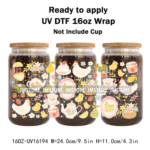 Books Coffee Coquette Fruits Girly 16OZ UV DTF Cup Wrap Ready To Apply Waterproof Transfer Stickers For Libbey Glass Can Tumbler