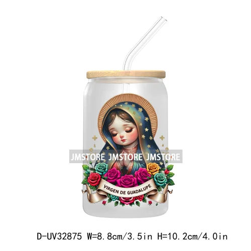 San Judas Tadeo Roses Praying Hands Mexican Woman UV Sticker Decals For Libbey Cold Cup Mug Tumbler Transfer Stickers Waterproof