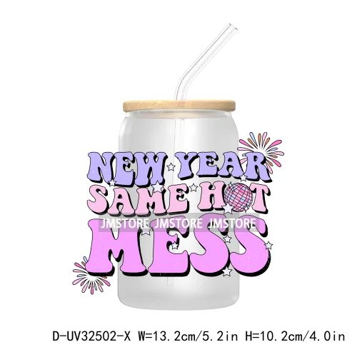 Retro Happy New Year 2025 Coquette Bow UV DTF Transfer Stickers Decals For Libbey Cold Cups Mugs Tumbler Waterproof Custom Logo