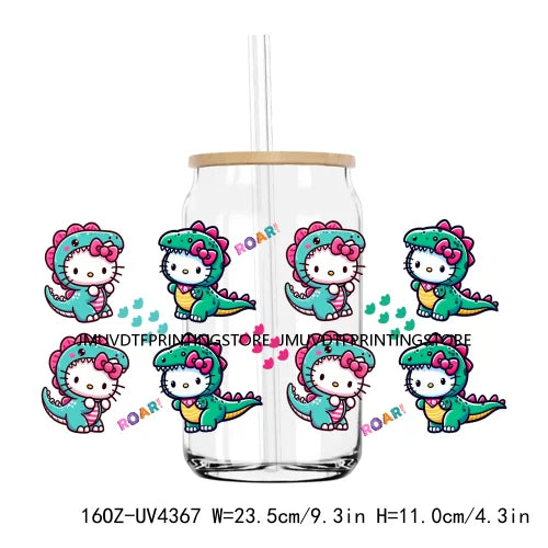 Cute Cartoon Cat Cow 16OZ UV DTF Cup Wrap Transfers Stickers Baseball Girl Custom Label DIY Waterproof Logo For Libbey Glass Can