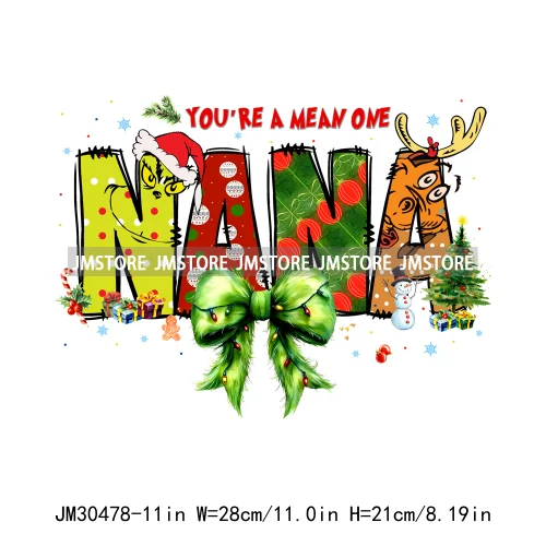 Christmas Coquette Bow Mama Mini Nana Family You're A Mean One Iron On DTF Transfers Stickers Ready To Press For Clothing