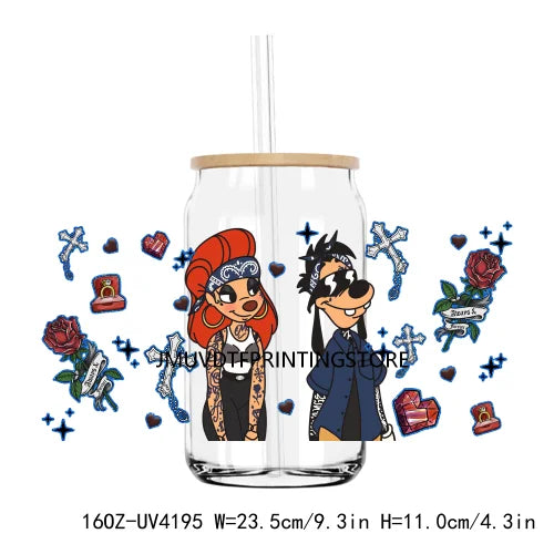 Cartoon Valentines Couple Love 16OZ UV DTF Cup Wrap Transfers Stickers Custom Labels DIY Waterproof Logo For Libbey Glass Can