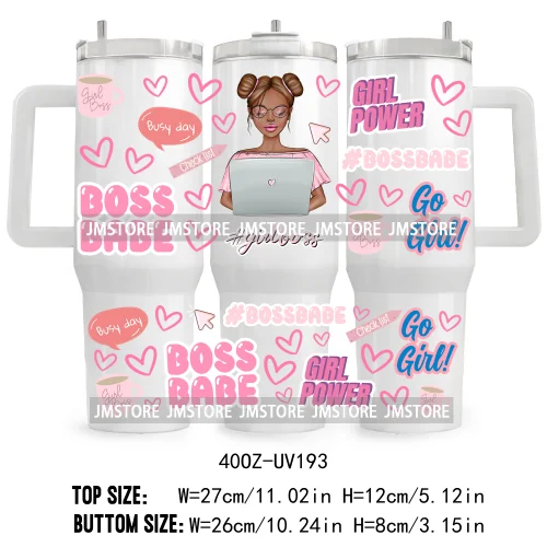 40OZ Tumbler Wrap Fashion Bossbabe Girl UV DTF Cup Wraps Transfer Stickers Custom Labels Durable Waterproof Logo Word Hard Lady