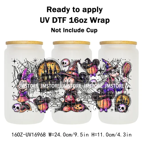 Witchy Princess Halloween Trick Or Treat 16OZ UV DTF Cup Wraps Ready To Apply Waterproof Transfer Stickers For Libbey Glass Can