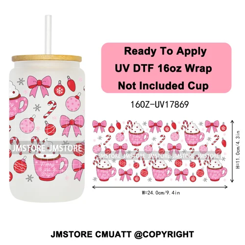 Coquette Christmas Spooky Ghosts UV DTF Cup Wrap Ready To Apply Transfer Stickers Custom 16OZ Tumbler Wraps For Libbey Glass Can