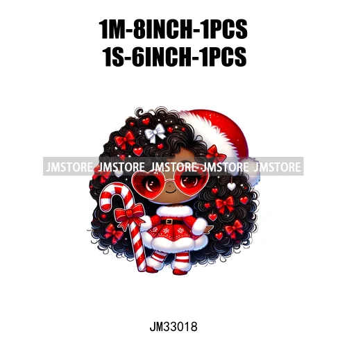 Fashion Black Santa Girls Candy Cane Afro Kids Christmas Season Iron On DTF Transfers Stickers Ready To Press For Sweatshirts