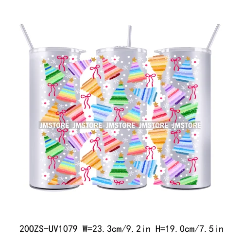 Girly Holiday Christmas Trees 20OZ Tumbler Wraps Ready To Ship UV DTF Transfer Stickers Waterproof Prints For Skinny Tumbler