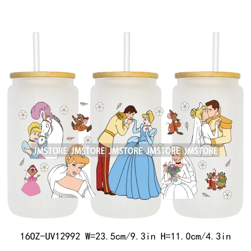 Best Friends Princess Movie Themed 16OZ UV DTF Cup Wraps Ready To Apply Waterproof Transfer Sticker For Libbey Glass Can Tumbler