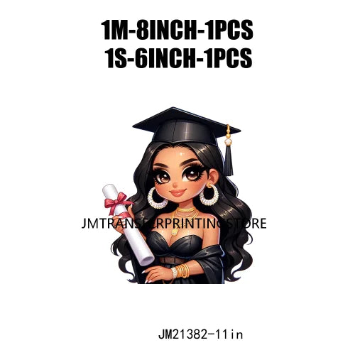 Cool Pretty Chibi Latina College Graduation Girls Educated Diploma Iron On DTF Transfer Stickers Ready To Press For T-shirts