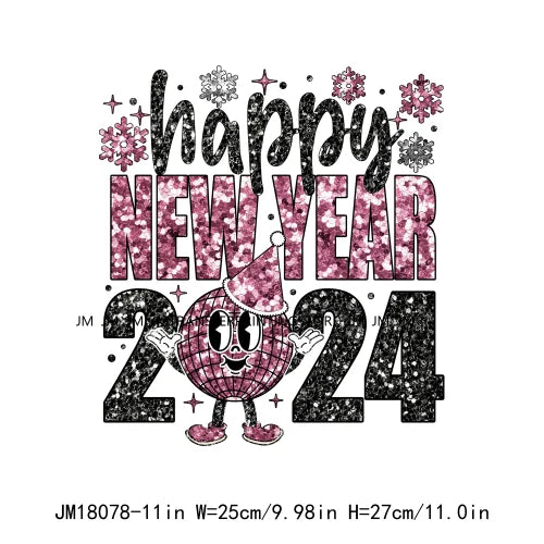 Hello 2024 Plastisol Decals In My 2024 12 New Chapters 365 New Chances Era Faux Glitter DTF Heat Transfer Sticker For Hoodies