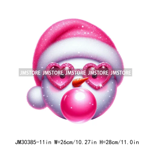 Cool Thug Life Santa Snowman Pink Bubble Holiday Gifts Christmas Iron On DTF Transfers Stickers Ready To Press For Sweatshirts