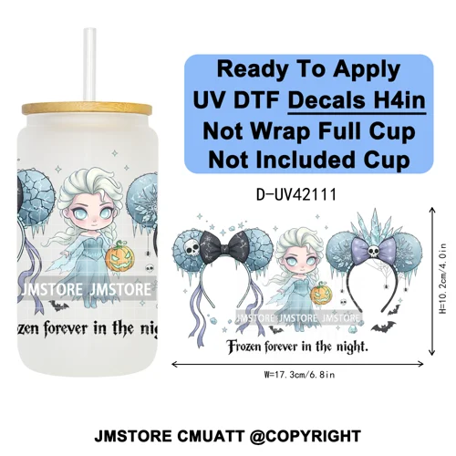Spooky Halloween Mouse Ears Cartoon Character UV DTF Transfer Sticker Decals Ready To Apply Waterproof For 16OZ Libbey Glass Can