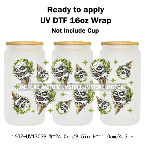 Ice Cream Halloween Killers Horror Characters UV DTF Stickers Ready To Apply Cup Wrap Custom Labels For 16OZ Libbey Can Glass