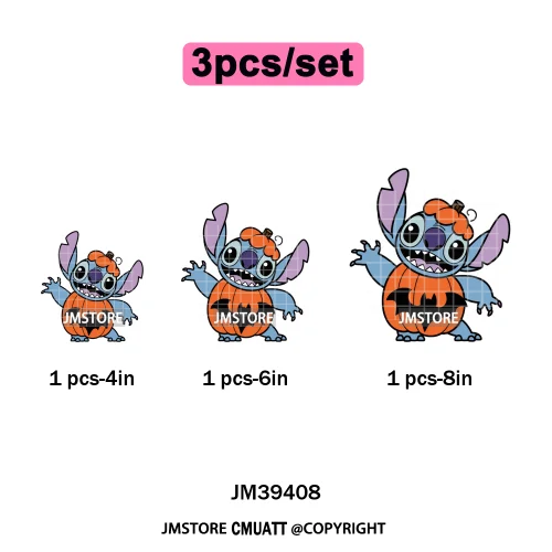 Spooky Vibes Horror Trick Or Treat Cartoon Animal Pumpkin Bats Iron on DTF Washable Transfers Sticker Ready to Press for Hoodies