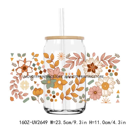 Colorful Wild Floral Flowers 16OZ UV DTF Cup Wrap Transfers Stickers Custom Labels DIY Waterproof Logo For Libbey Glass Can