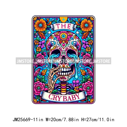 Custom Flower La Chismosa Dog Cat Lover Badass Skull Tarot Card  DTF Iron On Heat Transfers Stickers Ready To Press For Hoodies