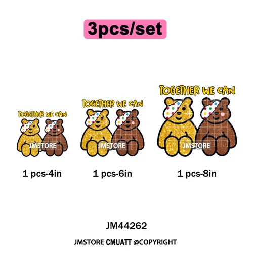 Cute Cartoon Bear Children in Need Charity Raising Kids Iron on Washable DTF Heat Transfers Stickers Ready to Press for Textiles