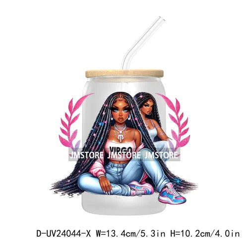 Black Girl Zodiac UV DTF Transfers Stickers Decals For Libbey Cold Cups Mugs Tumbler Waterproof Hip Hop African American Woman