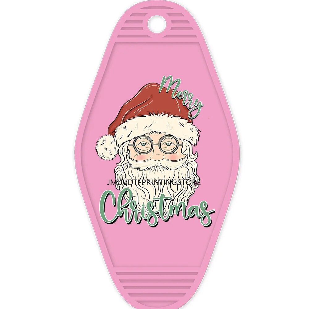 Pink Christmas Santa Claus High Quality WaterProof UV DTF Sticker For Motel Hotel Keychian  Merry Christmas Holiday