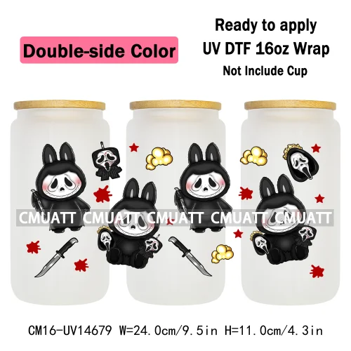 Double Sided Color UV DTF Cup Wraps 16OZ Wholesale Custom Bulk Waterproof Cartoon Cute Monster Coquette Bow DIY Craft Mug Glass