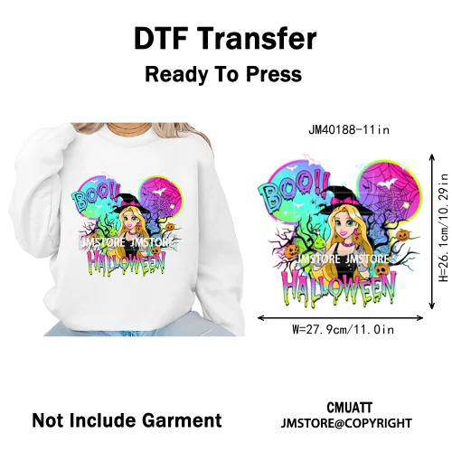 Cartoon Witches Princess Skull Animal Kids Love Characters Halloween Iron on DTF Transfers Stickers Ready to Press for T-shirts