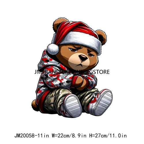 Cool Streetwear Winter Bear Crew Christmas Santa Snowman Reindeer Gingerbread DTF Transfers Stickers Ready To Press For T-Shirts