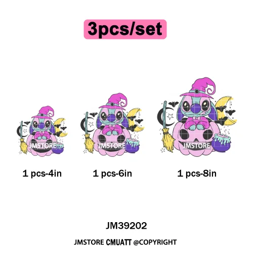 Funny Halloween Spooky Vibes Cartoon Characters Pumpkin Iron on DTF Washable Transfers Stickers Ready to Press for T-shirts Bags