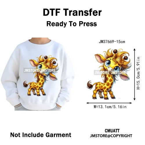 15cm 5.9in Kid Cute Silly Baby Pet Animal Iron On DTF Heat Transfer Sticker For Clothes Vinyl Thermal Washable T-Shirts Decals